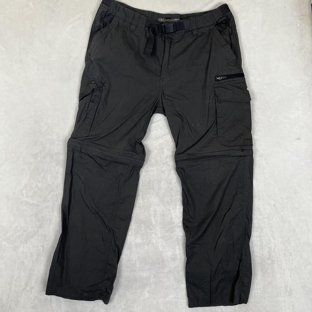 BC Clothing Cargo Pants Mens XL X 30 Gray Convertible Elastic Waist Hiking